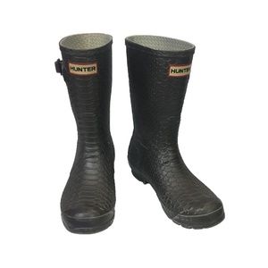 Hunter Short Rain Boots - Gray Croc Embossed